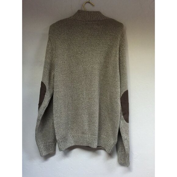 CHAPS Mens Mock Neck Pullover Sweater with Elbow Patches Medium Gray Ribbed Trim - Picture 3 of 9